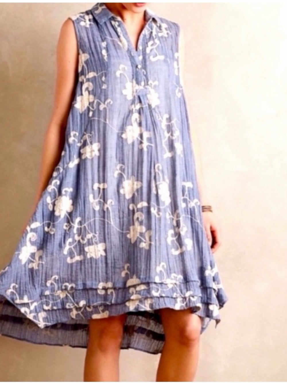 Anthro Isabella Sinclair Sleeveless Blue Floral High-Low Dress